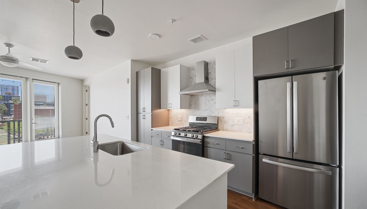 bright kitchen with island