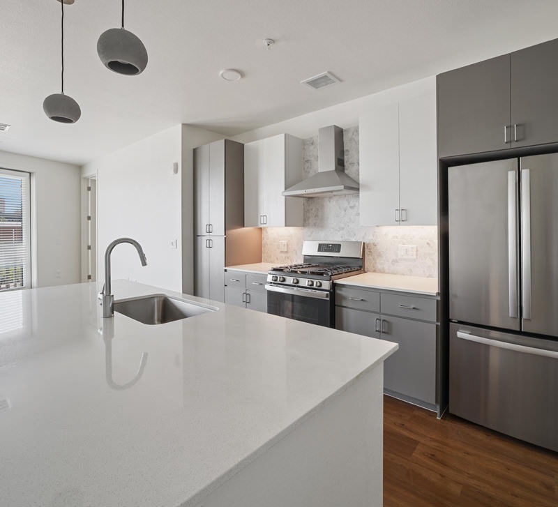 bright kitchen with island